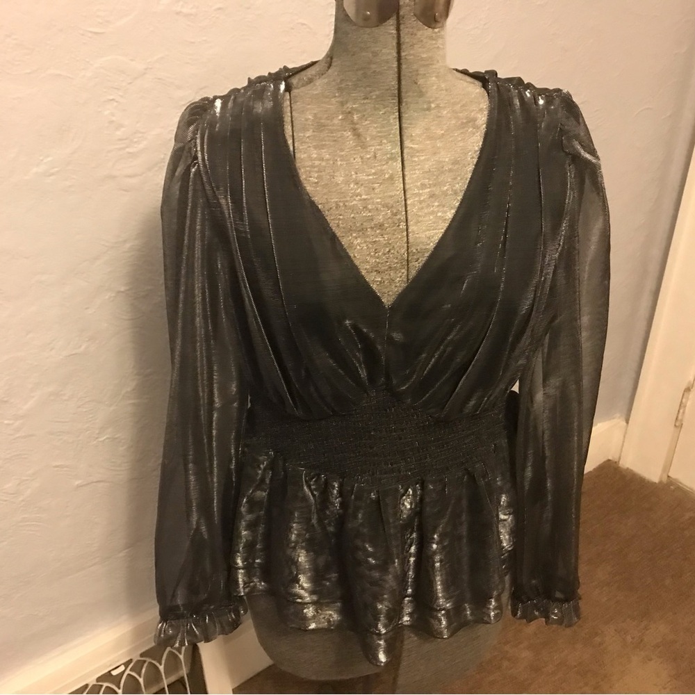 DR2 Womens Silver Bell Sleeve Lined Blouse